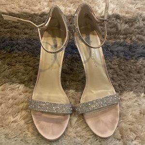 Betsy Johnson JEWELED METALLIC STILETTO SANDALS,CHAMPAGNE,8.5